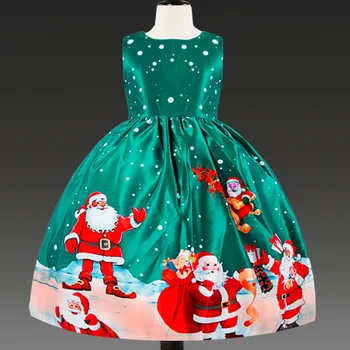 

RC114231 New Fashion Christmas Dress Santa Claus Snowflake Lace Splice Dressc Hristmas Clothes Cartoon Satin Printed Dress