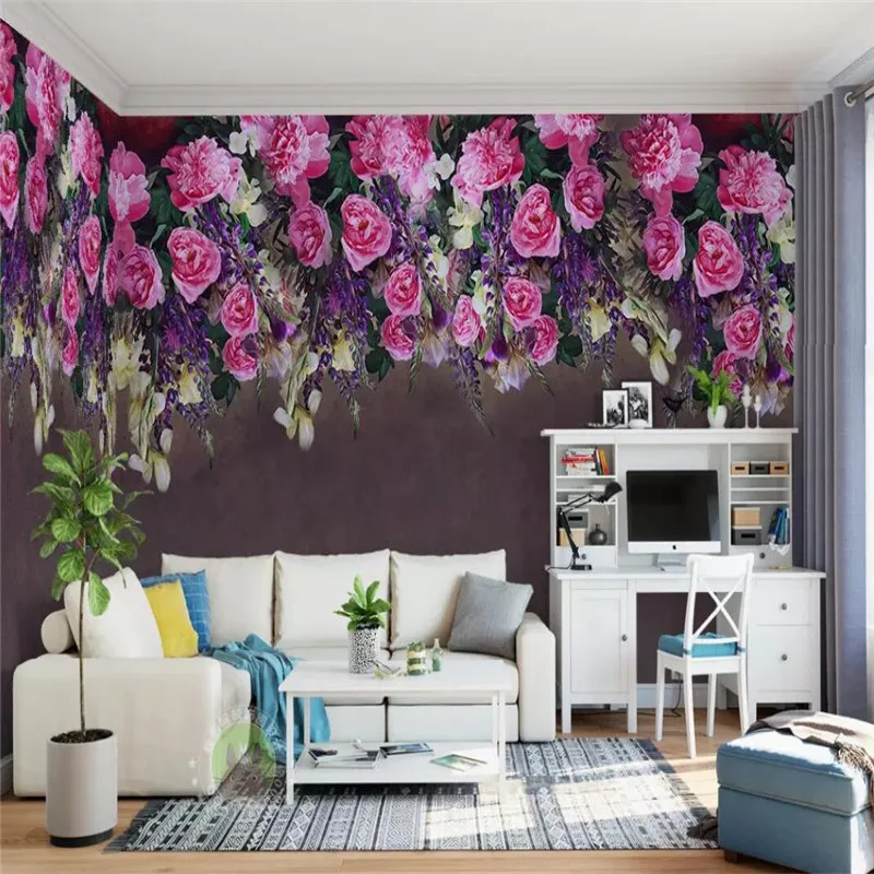 

European nostalgic rose TV background wall professional production mural wallpaper wholesale, custom poster photo wall