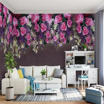 

European nostalgic rose TV background wall professional production mural wallpaper wholesale, custom poster photo wall
