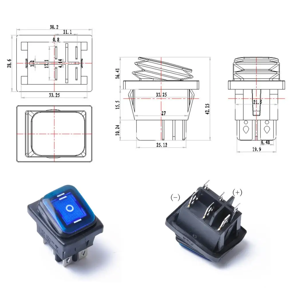 6 Pin 3 Position Rocker Toggle Switch On/Off for Car Truck Boat Motorhome Waterproof Replacement Parts 16A 250VAC or 30A 125VAC