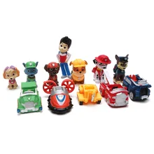 WISHTIME 12Pcs/Set Puppy Patrol Canine Patroling Dog Toys With shield Russian Anime Doll Action Figures Car Toy Patrulla Toys