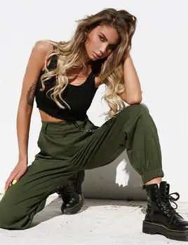 

Ladies Solid Punk Loose Long Pants Women Casual Autumn Harem Cargo High Waist Trousers