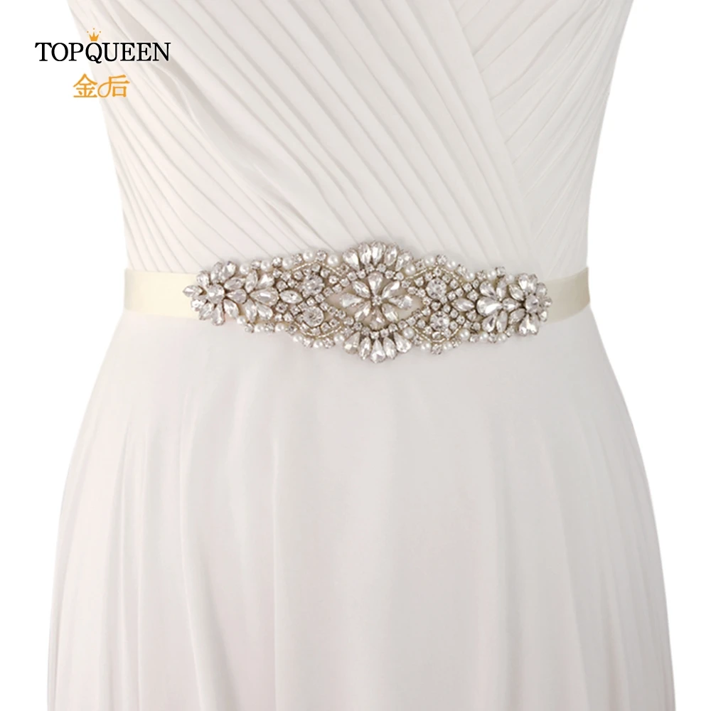 TOPQUEEN S394 bridal rhinestone belt for wedding dress silver belt