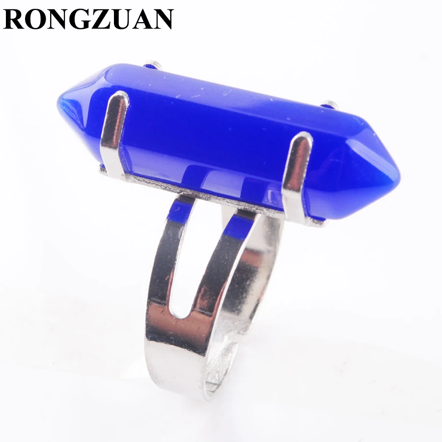 RONGZUAN Dark Blue Quartz Gem Stones Hexagonal Healing Reiki Chakra Beads Ring 20mm (0.8") Adjustable 1Pcs TX3044 | Украшения и