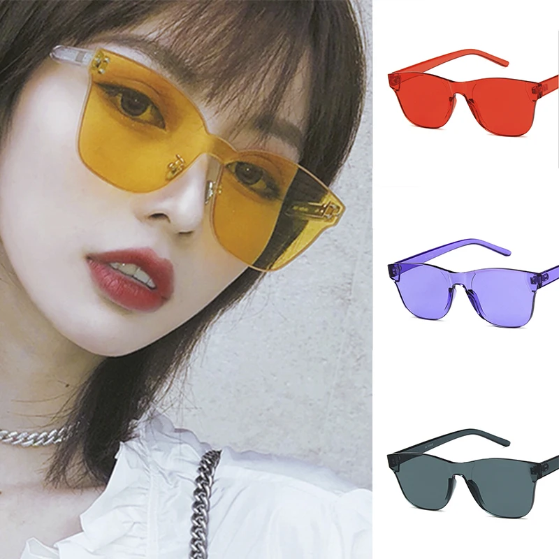 

Unique Rimless Sunglasses Women Trending Products High Quality Red Yellow Violet Purple Orange Frameless Oculos Feminino