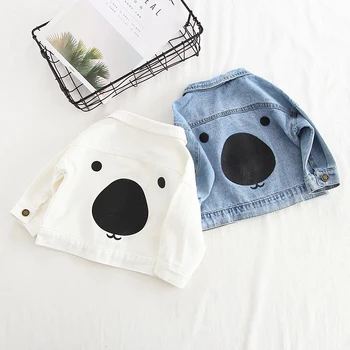 

boys girls denim jacket 1-5 years old 80-120 cm height cotton Cartoon print bear metal buckle wash unisex outwear spring autumn