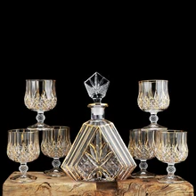 Европейский хрустальный бокал для вина, чашка и бутылка, золотой ободок, стеклянная чашка для виски, хрустальный бокал для виски, бренди, стеклянная чашка для вина, графин