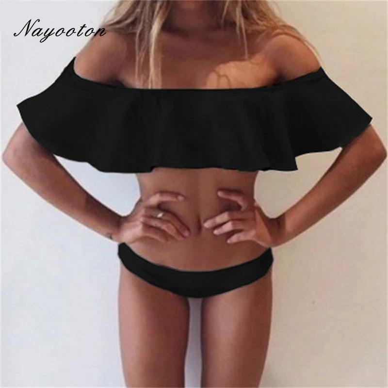 Two-Piece Suits Young girls Ruffled white Orange low waist sexy swimwear bikini Lace women's swimming swimsuit D021