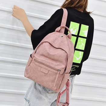 

Simple Fashion Women Backpack Leather Solid Zipper School Bags Large Capacity Shoulder Bag Backpacks for School Teenagers Girls