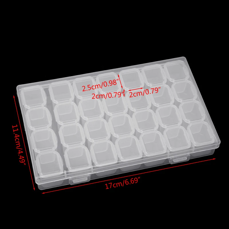 

Clear Plastic 28 Slots Jewelry Nail Art Tools Storage Box Case Organizer Beads