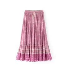 Цветочный принт Бохо хиппи шик миди юбка цыганский стиль весна лето женские юбки повседневные пляжные юбки Saia Женские Jupe