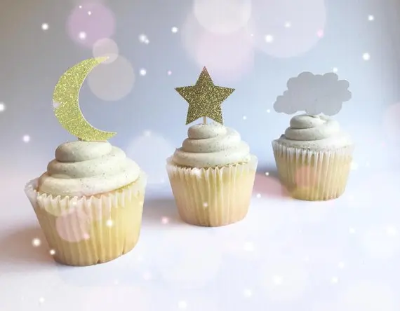 Glitter Twinkle Twinkle Little Star Di Compleanno Del Bigné Toppers, Baby Shower, Di Genere Neutro Doccia Toppers Cupcake