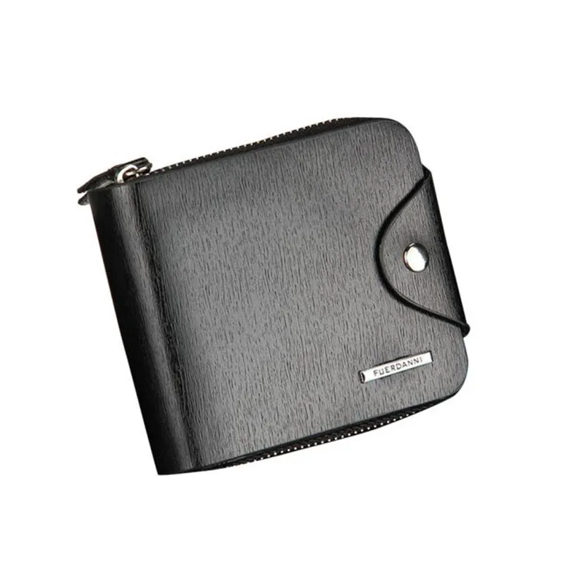 

Hot sale men leather leather short design wallet male top quality black zipper wallet with magnetic hasp Free shipping