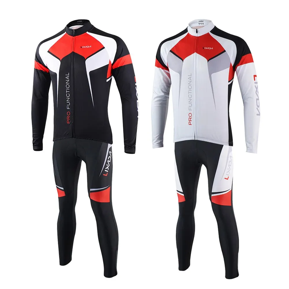 Lixada Spring Autumn Cycling Clothing Set Men Quick-dry Sportswear Suit Breathable Bicycle Clothing Long Sleeve Jersey+ Pants