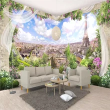 Пользовательские настенные ткани 3D стерео европейские окна Парижские пейзажи фотообои гостиная спальня задний план Papel де Parede