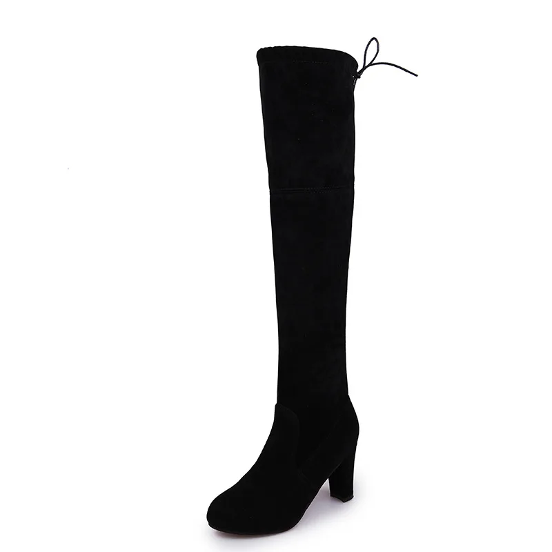 Skup Buty damskie sztuczny zamsz kobiety ponad buty do kolan zasznurować Sexy wysokie obcasy buty kobieta kobieta Slim zakolanówki rozmiar butów 35 43