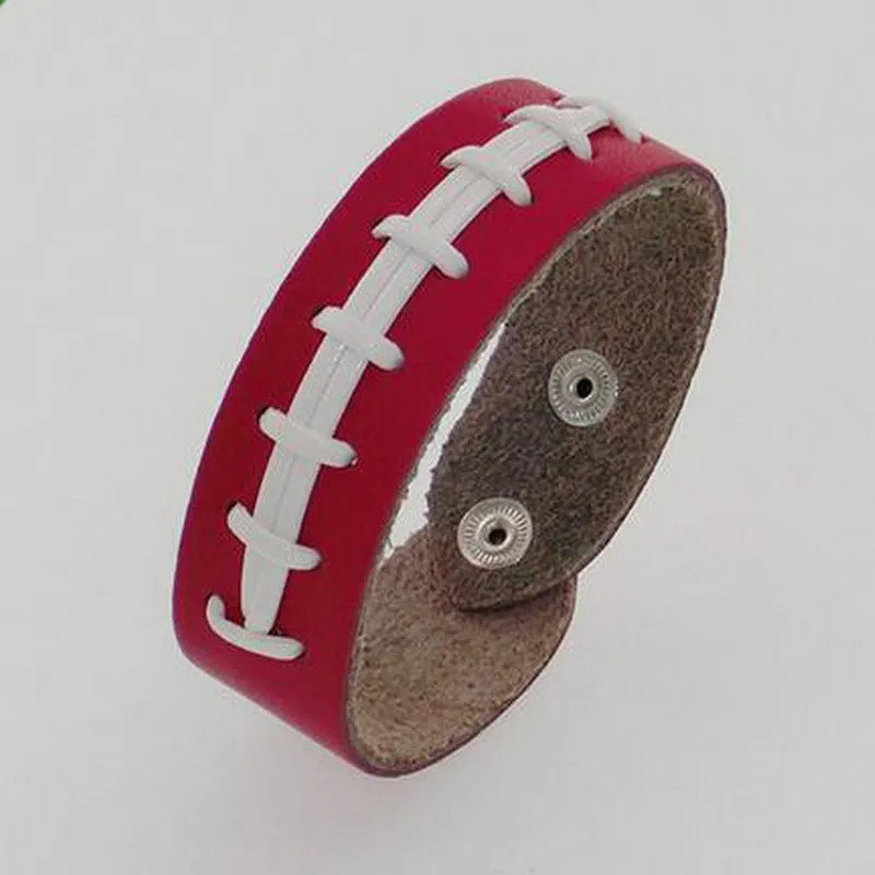 Резиновые резинки для браслетов спортивные кружевные кожаные браслеты в елочку Софтбол быстрый шаг бейсбольный стежок Браслет-манжета - Окраска металла: red white
