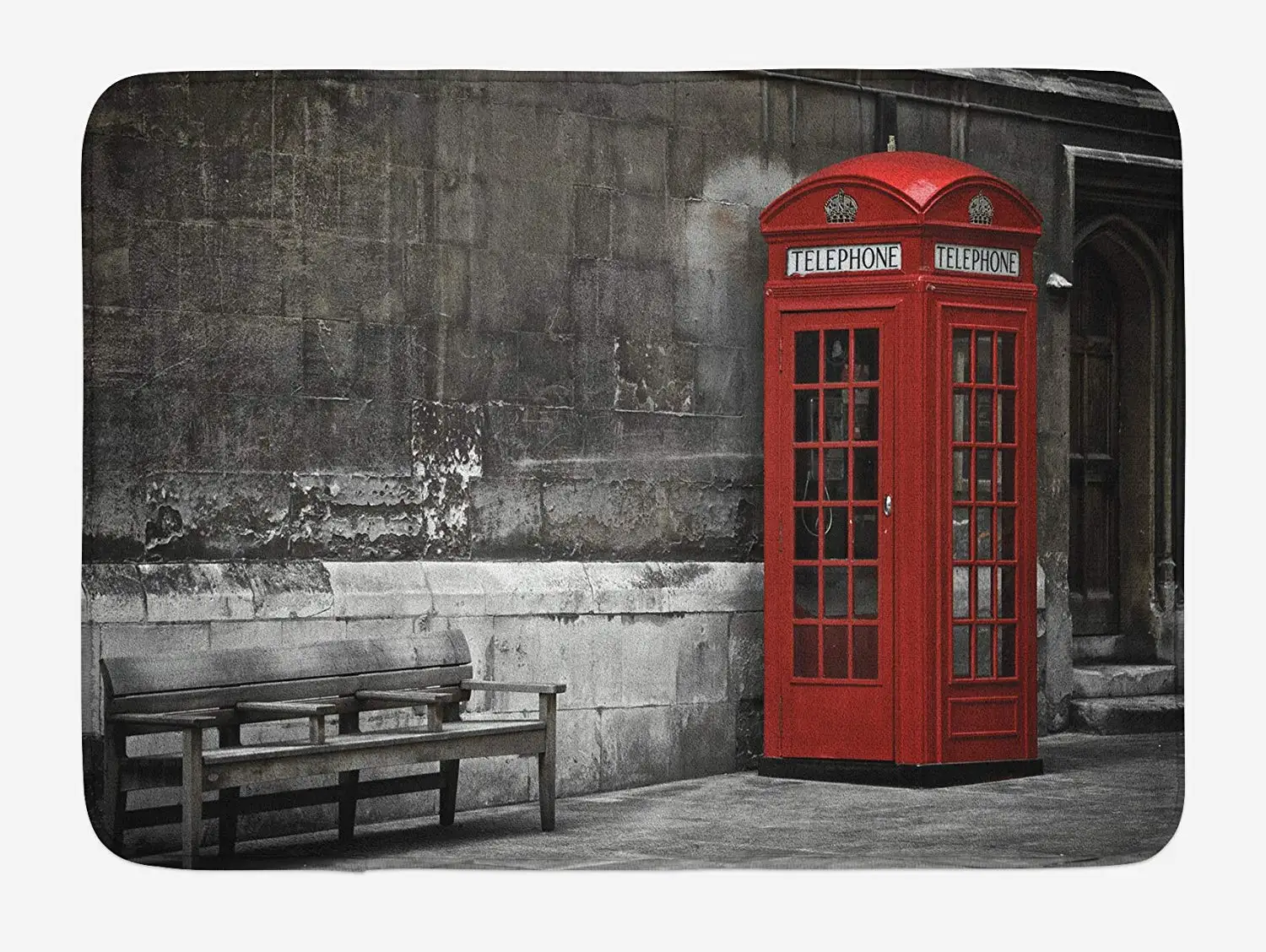 

London Bath Mat Famous British Phone Boot in London Streets Important Icon of Town Urban Life Photo Plush Bathroom Mat Red Grey