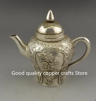 

Collect archaize white copper peony teapot crafts statue