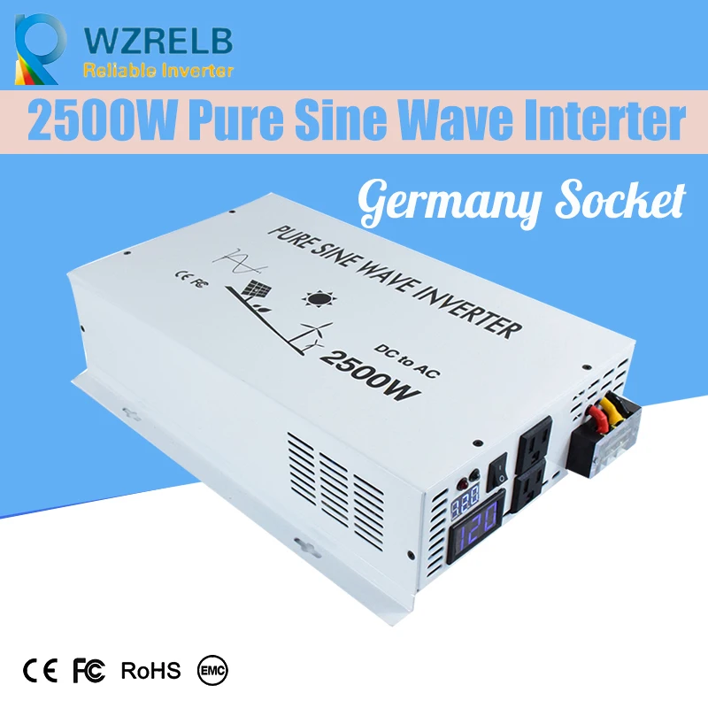 

Peak Full Power 2500W Solar Inverter Pure Sine Wave Inverter Car Power Inverter 12V/24V to 120V/220V DC to AC Voltage Converter