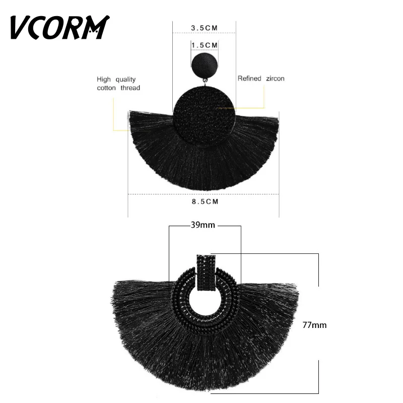 VCORM новые модные богемные серьги с кисточками, большие висячие серьги для женщин, роскошные винтажные длинные висячие серьги с кристаллами, Женские Ювелирные изделия