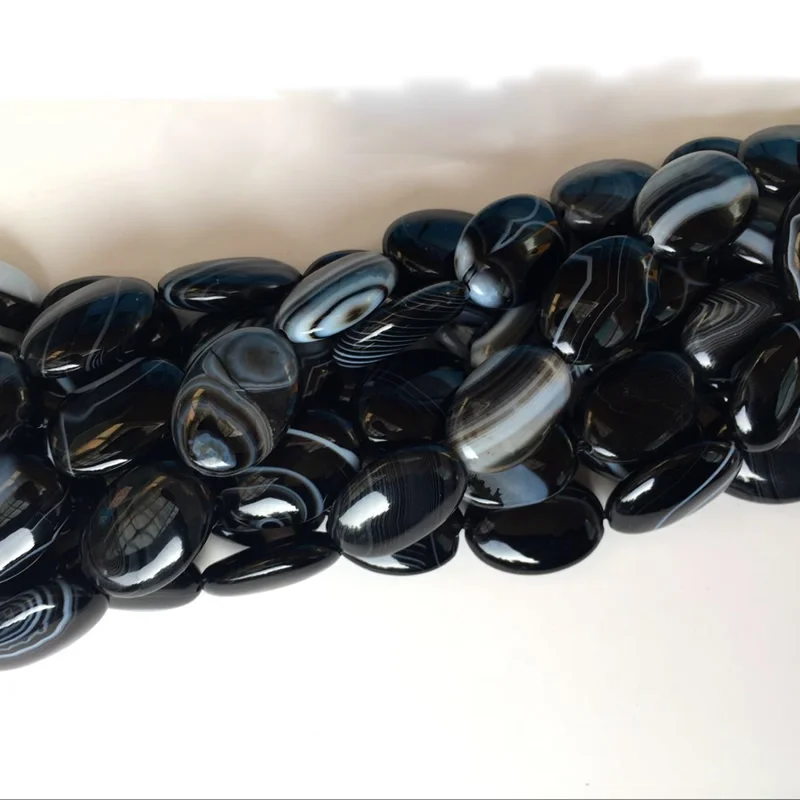 Натуральный плоский овальный черный агатовый 18x25 мм бусины из натурального камня 16 шт DIY для создания креативных ювелирных изделий