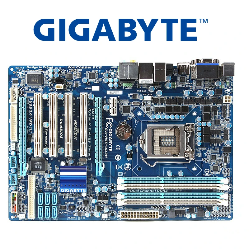 LGA 1156 H55 Gigabyte GA-H55-UD3H материнская плата для Intel H55 DDR3 SATA II 16B UD3H настольная системная плата H55-UD3H используется