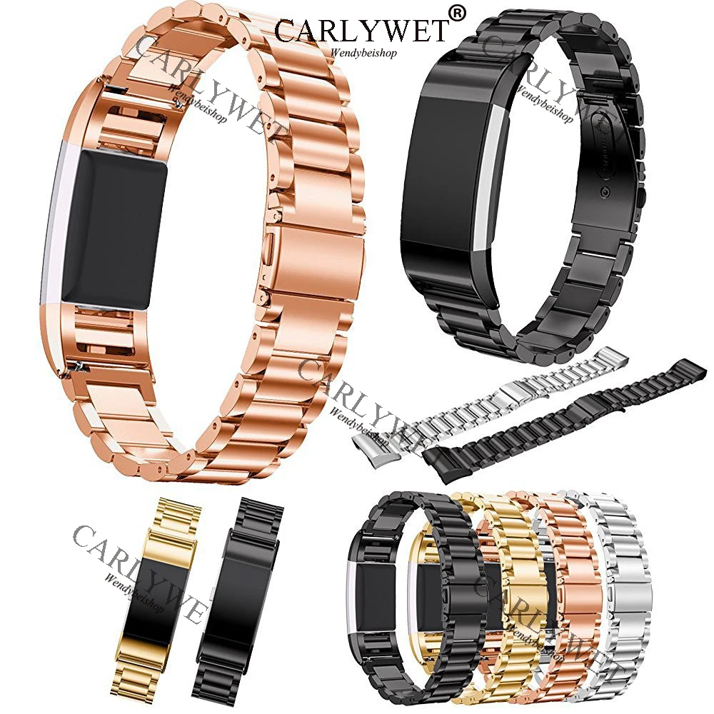 CARLYWET Silver Black Gold Rose Gold Solid Stainless Steel Watch Band