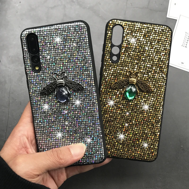 

Luxury Bling Glitter Bee Phone Case For Huawei P30 P20 P10 Mate10 Mate20 Pro honor 10 9i 10Lite 8X Diamond Coque Back Cover