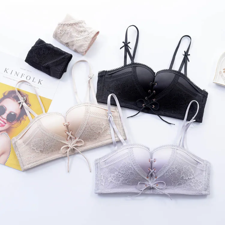 CINOON New Top Sexy Underwear Set Women Wireless Brassiere Push up Bra and Panty Sets Embroidery Solid color Lingerie Set (1)