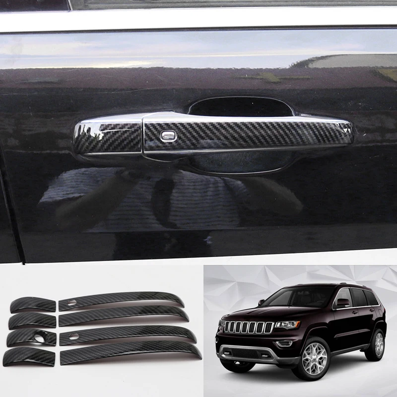 Углеродное волокно стильная боковая дверная ручка рамка Decration крышка отделка 8 шт. с умным отверстием для Jeep Grand Cherokee WK2