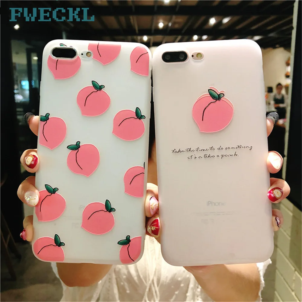 

Cute Cartoon Fruit Peach Pattern Phone Case For iPhone 6 6S Plus Soft TPU Silicon Relief Back Cover For iPhone X 7 8 Plus 5S SE