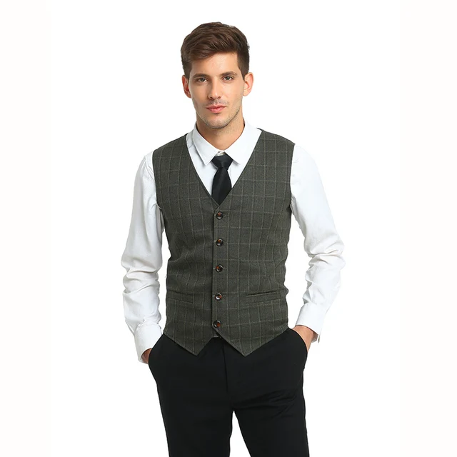 2017 New Arrival Army Green Mens Lattice Suit Vest Men Waistcoat Casual ...