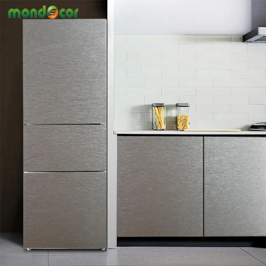 

Metal Brushed Silver Self Adhesive Wallpaper PVC Oil-proof Stainless Steel Contact Paper Furniture Kitchen Appliance Home Decor