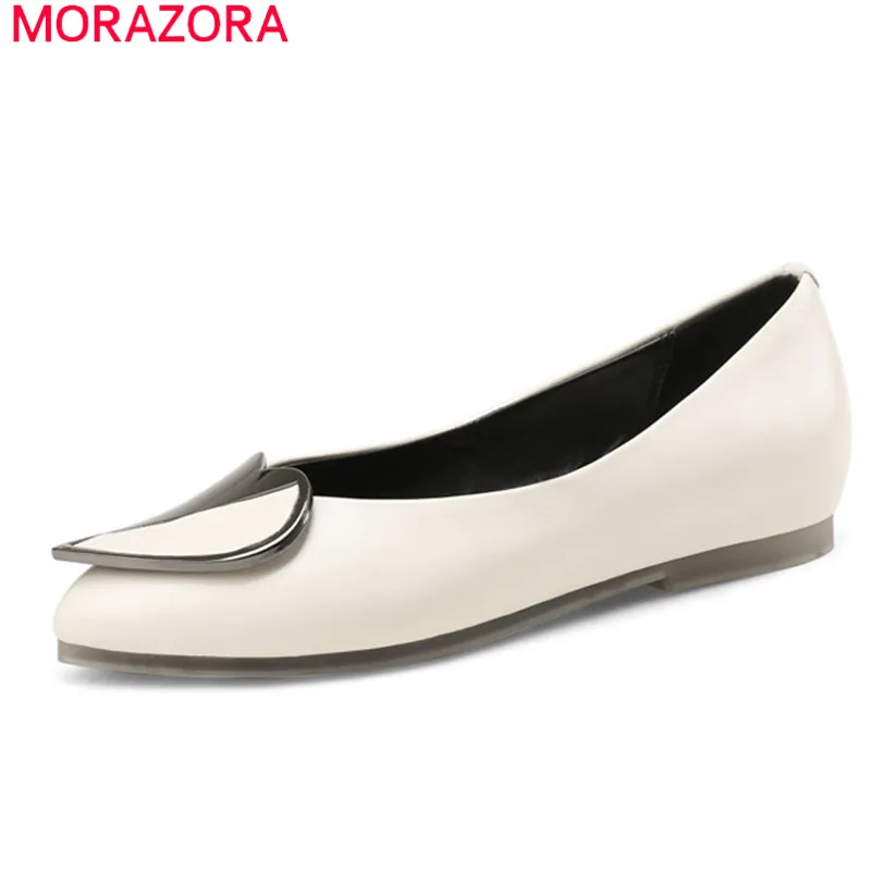 

MORAZORA 2019 big size 43 genuine leather shoes women pointed toe simple casual shoes comfortable fashion flat shoes ladies