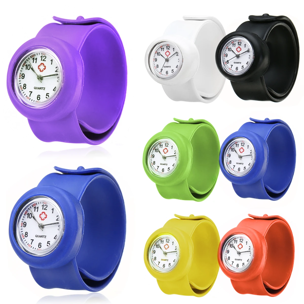 Shellhard 1pc Fashionable Hospital Nurse Slap Watch Silicone Band Quartz Girl Boy Kids Multi Color Snap On Wrist Watch Relogio