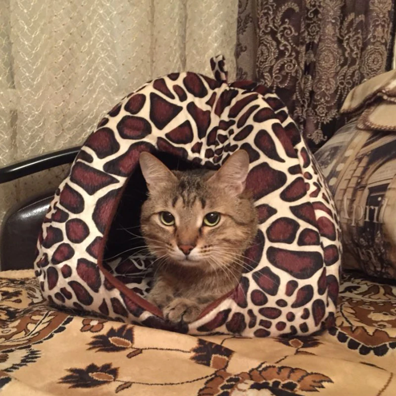 Леопардовый хлопковый домик для котят теплый мягкий зимний домашних питомцев