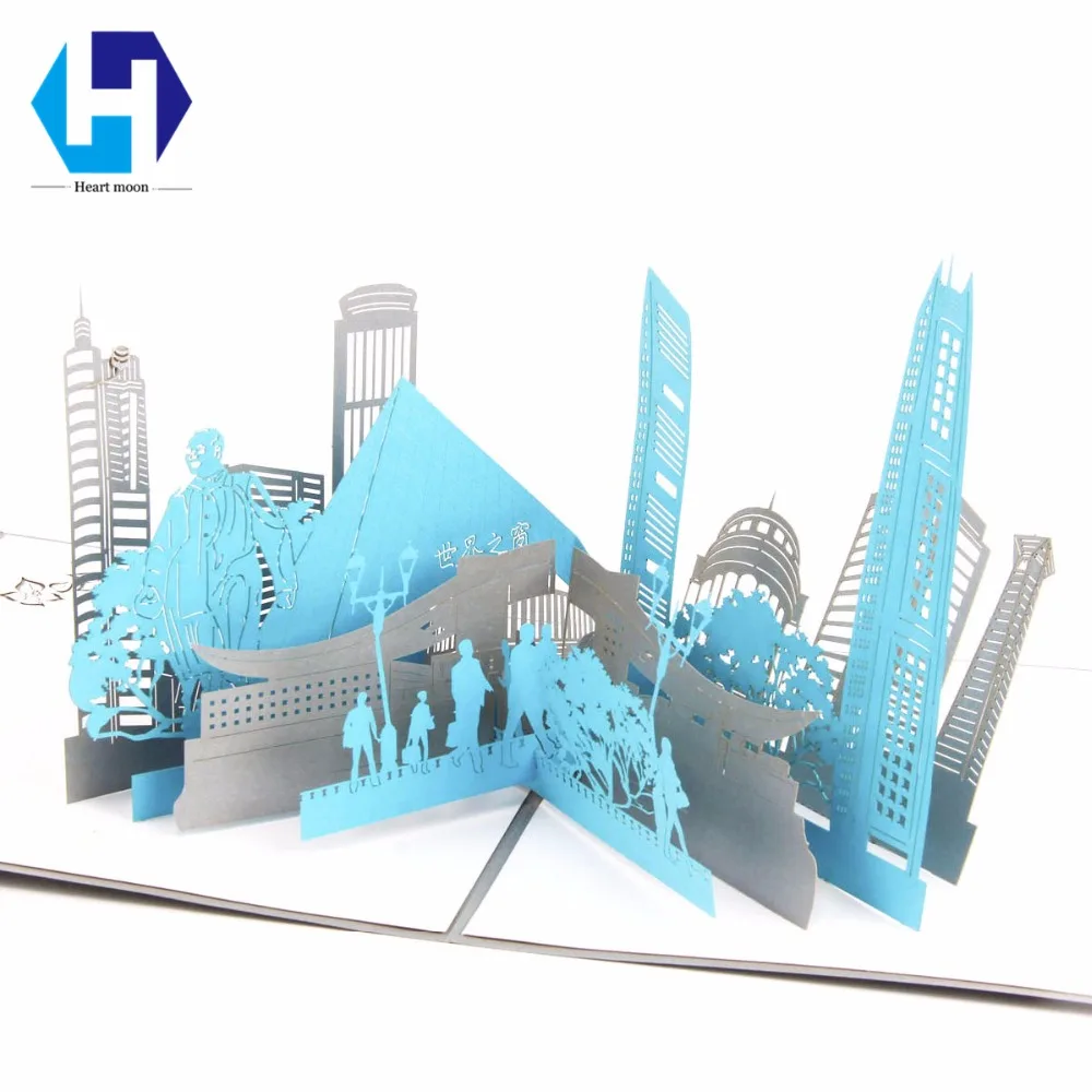 Вид на город Шэньчжэнь 3D pop up поздравительная открытка лазерной резки ориентир