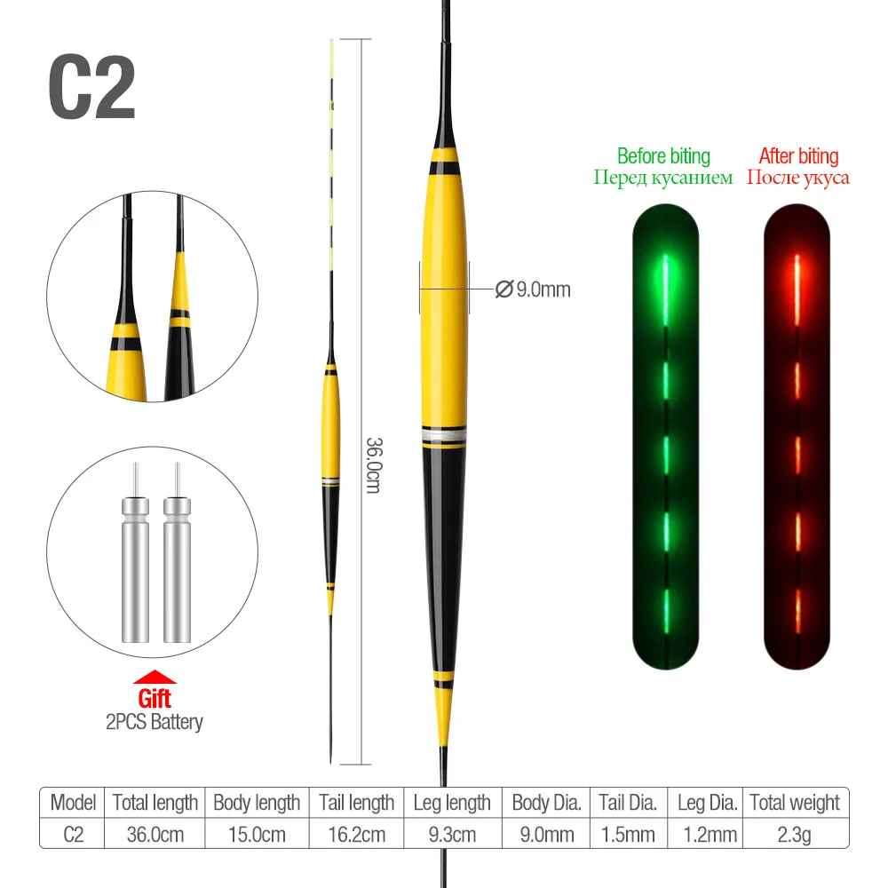 DONQL умный светодиодный рыболовный поплавок, автоматически напоминающий Ночной светильник, светящийся поплавок, Электрический рыболовный Буй с батареей - Цвет: C2