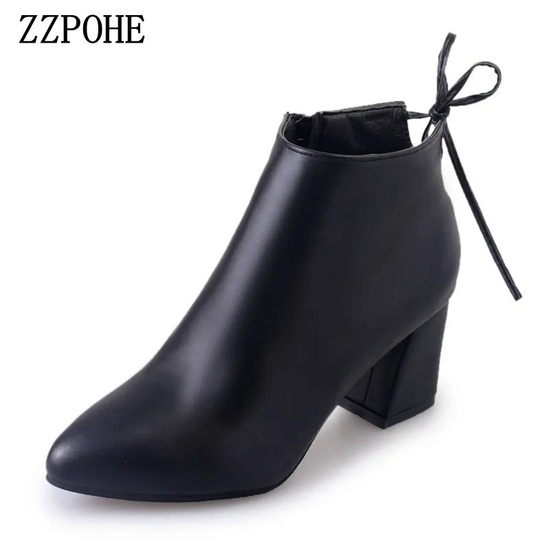 

ZZPOHE winter cotton shoes waterproof warm comfortable High-heeled ladies Martin boots British style Ladies Ankle Snow Boots