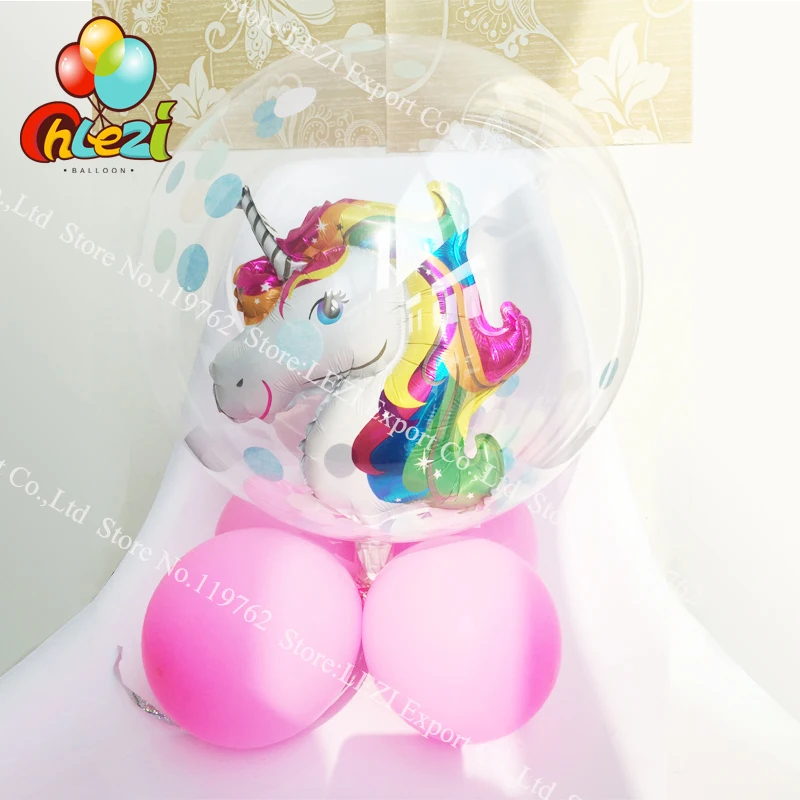 

8pcs 24inch Bubble No wrinkles Clear PVC Confetti Balloons Transparent Mini unicorn ball 10'' Latex Balloon Birthday Party Decor