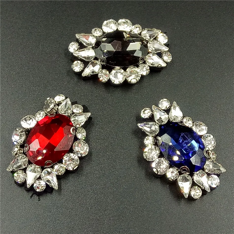 3pcs/lot Handmade oval Rhineston beaded Patches Sew on crystal patch