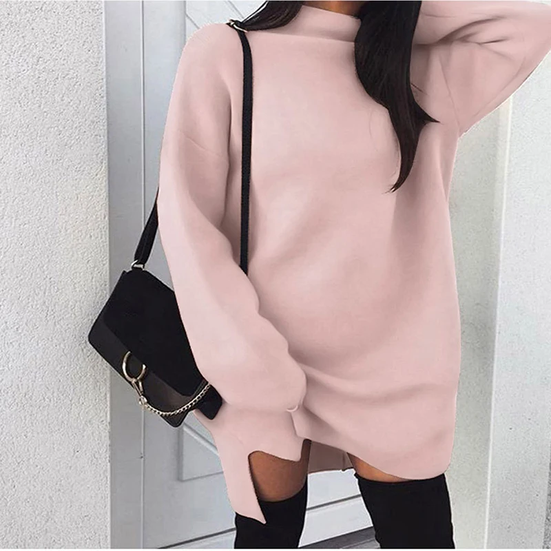 

Fanco Winter Long Sleeve Women Sweater Dress Fashion Turtleneck Knitted Dresses Casual Plus Size Mini Dress