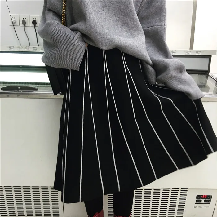 FREE SHIPPING Womens Skirt Vintage Line Striped Slim High Waist Knitted Long Black Grey JKP248 HTB1MMNZOVXXXXXZXFXXq6xXFXXXx - FREE SHIPPING Womens Skirt Vintage Line Striped Slim High Waist Knitted Long Black Grey JKP248