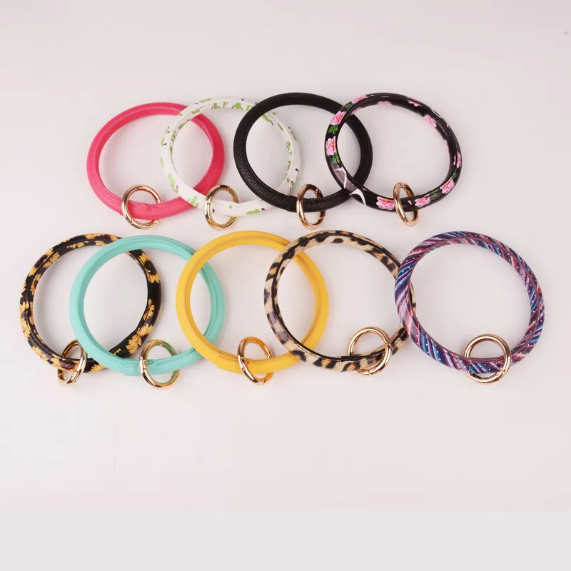 

Fashion Retro Big Round Leather Wrist Wear Key Ring Exaggerated Multicolor Alloy Leopard Flowers Key Chain Unisex Jewelry Bijoux