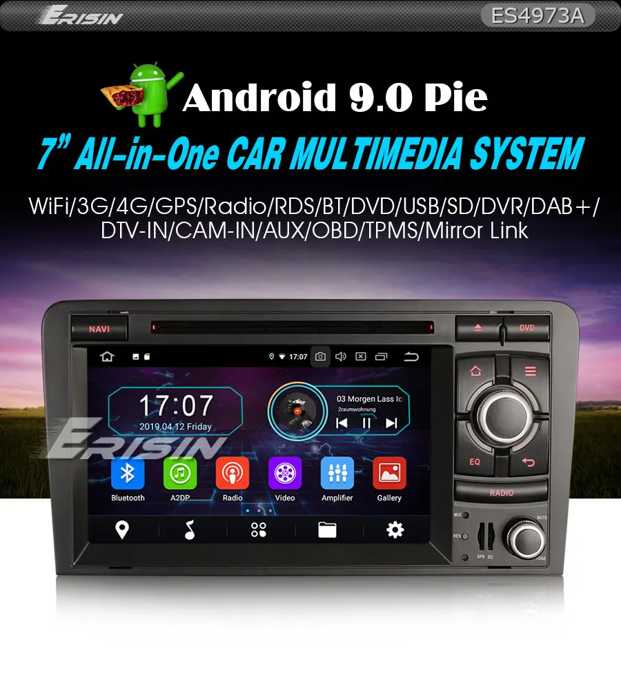 Cheap Erisin ES4973A 7" Android 9.0 DAB+ 4G Car Radio GPS SWC BT SatNav Wifi DVR for AUDI A3 S3 RS3 RNSE-PU 0