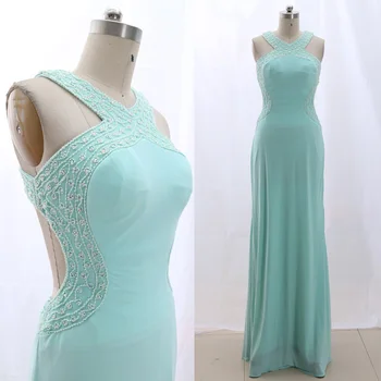 

MACloth Sky Blue 0 Scoop Neck Floor-Length Long Crystal Jersey Prom Dresses Dress M 265832 Clearance