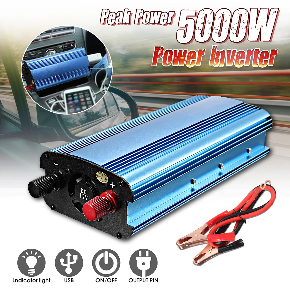 

Autoleader 5000W Peak Power Car Power Inverter Charger Sine Wave DC 12V/24V/48V/60V To AC 220V Inverter Voltage Converter