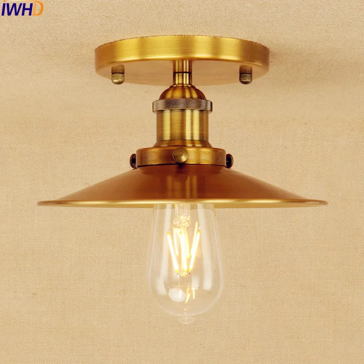 

IWHD Copper Golden Edison Ceiling Light Lamp LED Plafon Home Lighting Industrial Vintage Ceiling Light Fixtures Lampara Techo