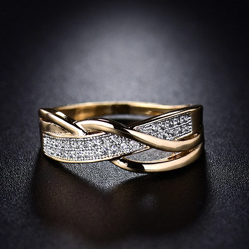

LNRRABC Rings for Women Valentine Present Fashion Spiral CZ Crystal Gold-Color Mid Ring Cubic Zirconia Promise Jewelry